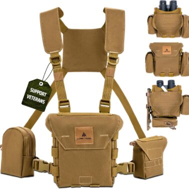 Lone Trail Binocular Harness Chest Pack - Bino Harness Hunting Chest Rig | Waterproof 500D Cordura case, silent magnetic closure, MOLLE rangefinder pouch, elk deer glassing